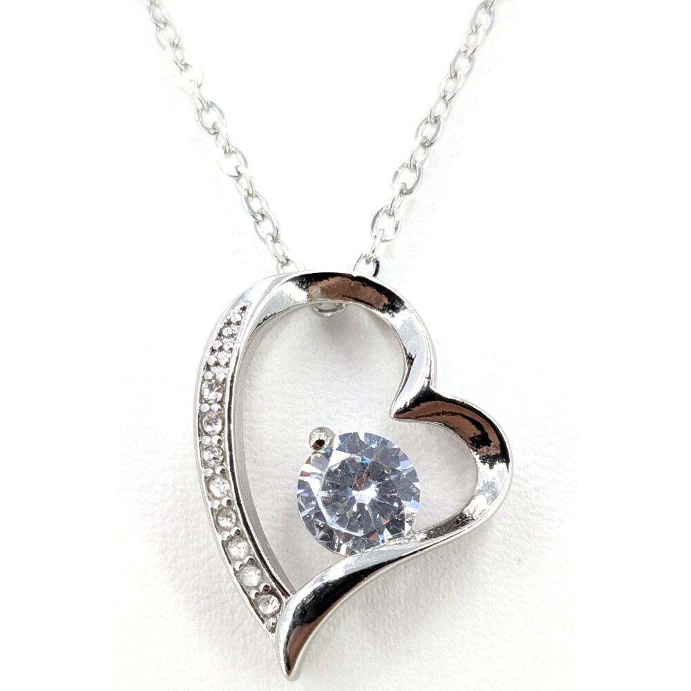 Unbranded Necklace Open Heart Pendant Clear Crystal Silver Tone 21in Love Gift